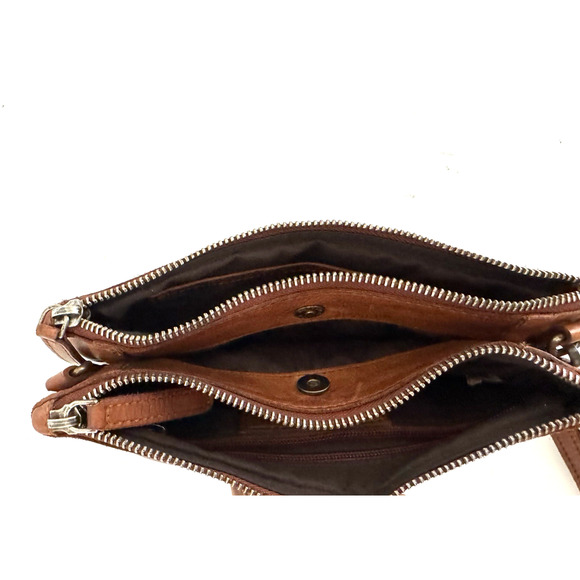 Vilenca Holland Crossbody Clutch Bag Wristlet Brown Leather Zip Pockets Compact - Picture 12 of 15